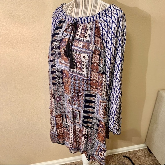 NWT Hem & Thread Skirt Poncho Combo Large Patchwork Boho Rayon Floral Geometric - Picture 11 of 15